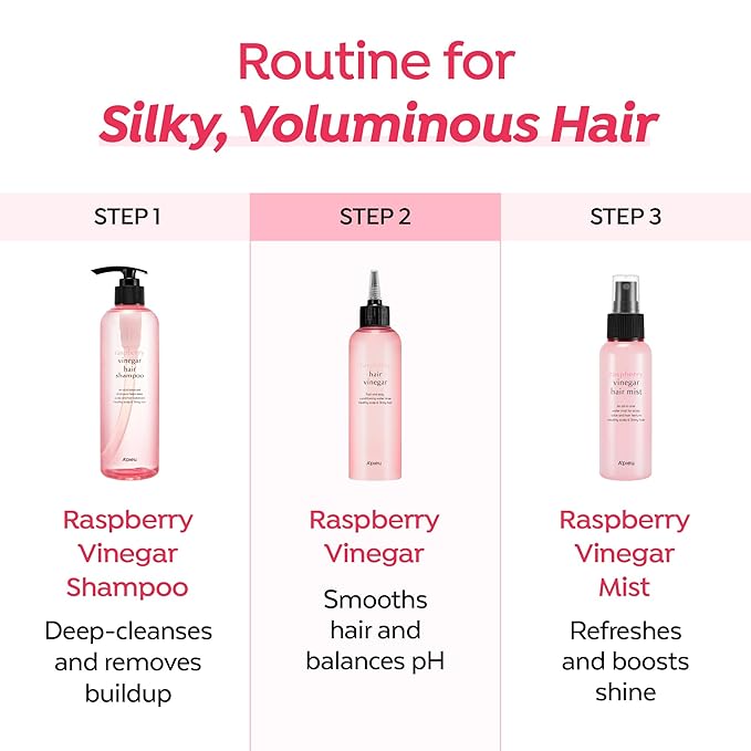 A’PIEU Raspberry Hair Vinegar - Scalp Cleanser & Detox for Oily Scalp, Buildup & Dandruff, pH-Balancing Rinse for Fresh, Shiny Hair, Korean Hair Care, 6.76 fl oz