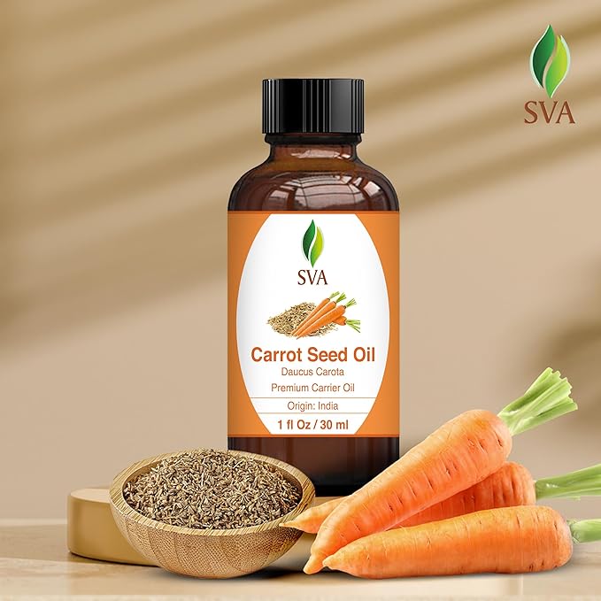 SVA Carrot Seed Oil - 1 Fl Oz – 100% Natural Cold Pressed Carrot Oil - for Face, Skin Care, Hair Care, Scalp Massage & Body Massage – Carrier Oil with Dropper