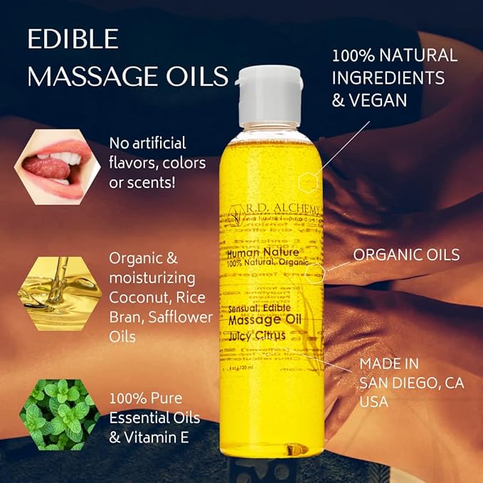 RD Alchemy - 100% Natural & Organic Edible Massage Oil with Organic Essential Oils. Sweet & Rich Flavor: Bay Rum Love - Orange, Clove and Nutmeg!
