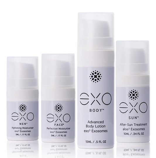 Travel Size Assortment | Unprecedented Hydration | Innovative Exosome Skin Care Solutions | 4 travel-sized bottles (1 EXO BODY™, 1 EXO SUN™, 1 EXO FACE®, 1EXO MEN™) | 35ML / 1.18 fl oz