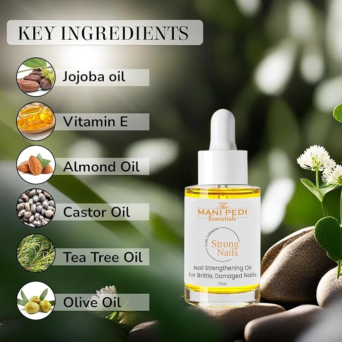 Nail Strengthener for Damaged Nails. Daily use Treatment with natural power of Tea Tree, Jojoba, Almond & Olive Oils and Vitamin-E - 1 fl oz