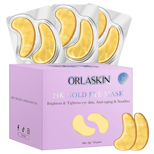 Under Eye Patches,30 Pairs Eye Mask Skin care for Dark Circles, Puffy Eyes, Under eye Bags,Wrinkles,Eye Treatment Skin Care for Men & Women Gift (24K Gold)