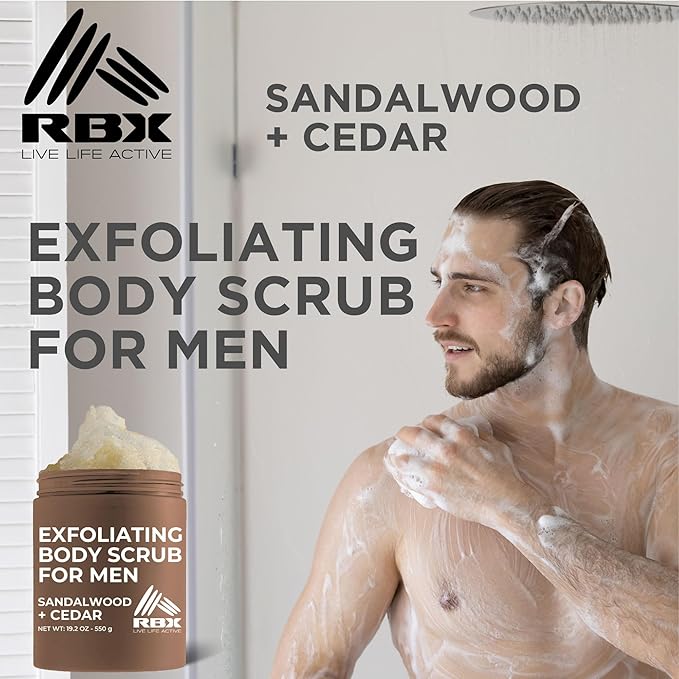 RBX Exfoliating Body Scrub For Men with Shea Butter Vitamin A and C, Moisturizing Hydrating Body Scrub for Healthy Skin