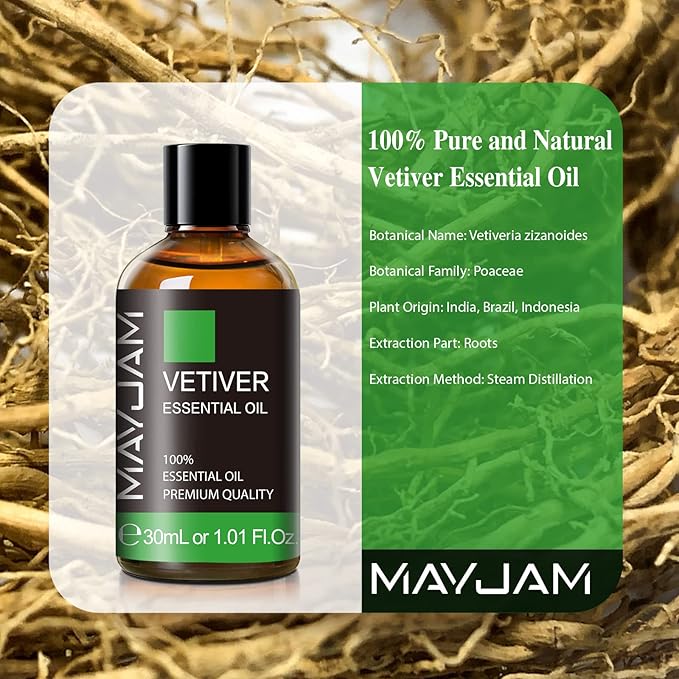 Vetiver Essential Oil 30ML, Pure Vetiver Oil Essential Oils for Aromatherapy, Candles, Soaps(1.01FL.OZ)