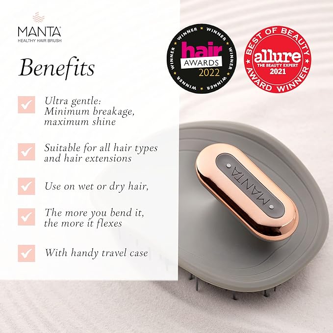 MANTA Pulse Electric Scalp Massage Brush – Wet Exfoliating Scalp Massager, Shampoo Brush for Hair Growth with Shower Holder, Grey