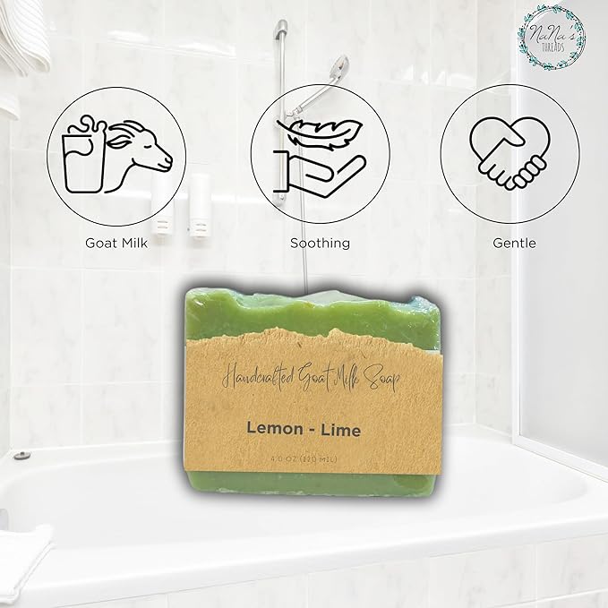 Bath Sets for Women Gift Bath Sponge, Feet Scrubber, Body Brush, Goat Milk Soap Lemon Lime - Perfect Gifts for Women & Mom, Bath Spa Gifts in Heart-Shaped Box, Skin Care Set