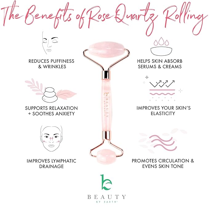 Beauty by Earth Ice & Rose Quartz Roller for Face - Face Massager Skin Care Tools with Small Eye Roller for Puffy Eyes