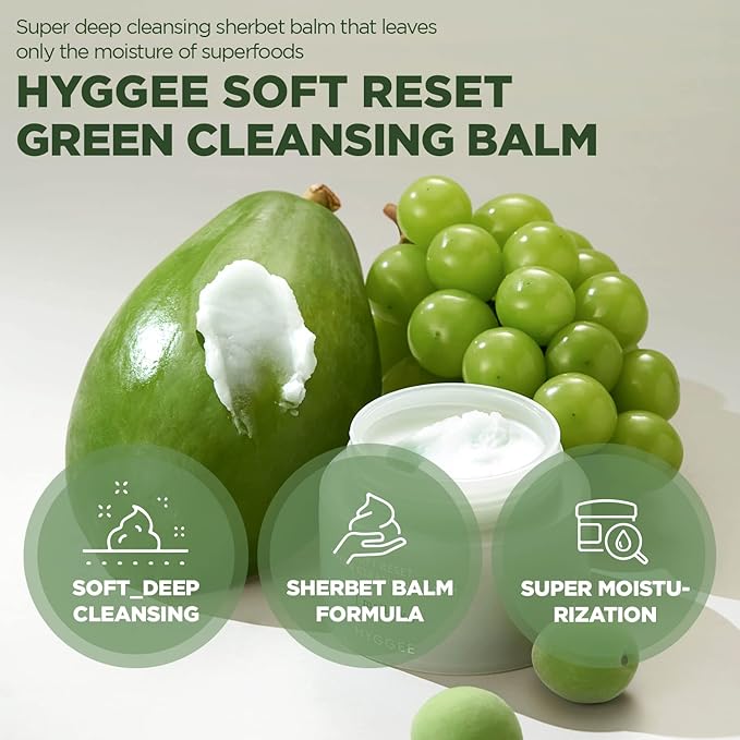 Soft Reset Green Cleansing Balm - Vegan Gentle Makeup Remover Sherbet Cleanser - Milky Oil Based Cleanser - Tea Tree Extract & Jojoba Oil - Hypoallergenic for Sensitive Skin, 3.38oz.