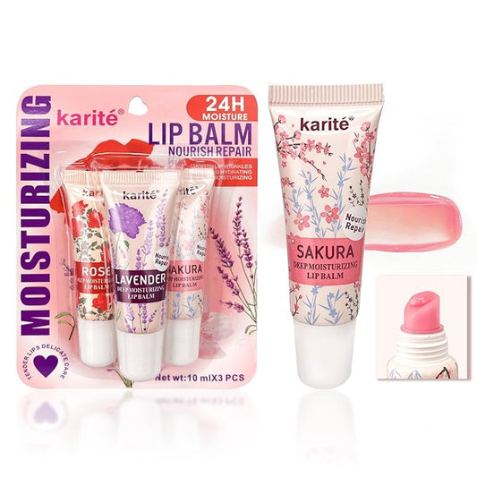 Lip Balm with Floral Fragrance - Enchanting Roses, Fragrant Lavender & Elegant Plum Blossoms - Perfect Stocking Stuffers for Women & Birthday Gifts for Women,100% natural lipstick