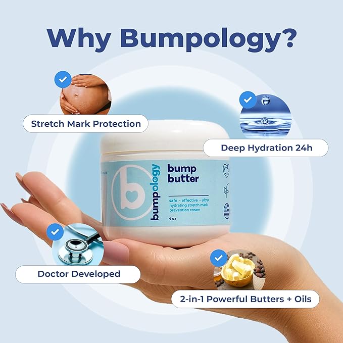 Bumpology Bump Butter Stretch Mark Moisturize Cream | 2-in-1 Powerful Butters + Oils | Physician Formulated | Hydrating Body Lotion | Pregnancy Safe | Made in USA