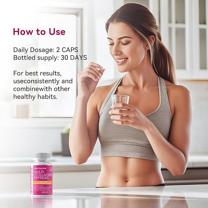 Collagen Peptides with Vitamin C, Multi Collagen Peptides Types I, II, III with Chondroitin Sulfate and Curcumin, Collagen Supplements for Skin, Hair Nail, Joint and Gut Health