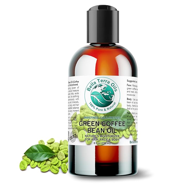 Bella Terra Oils - Green Coffee Bean Oil 8 oz - Famed for Trigonelline & Nutritional Compounds, Elevate Beauty Rituals with this Caffeine Oil Delight