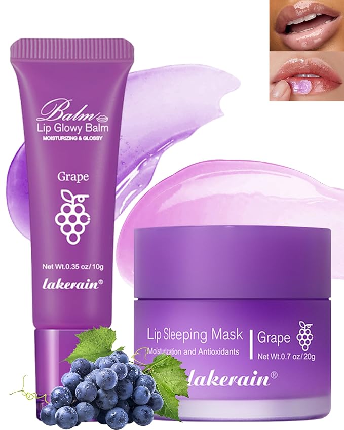 Lip Glowy Balm & Lip Sleeping Mask,Hydrating Repair Sleeping Lip Mask,Glossy Tinted Lip Balm,Smooth Cracked Chapped Dry Lip,Lip Care Therapy Treatment,Women's Day Makeup Gift for Women-04Grape