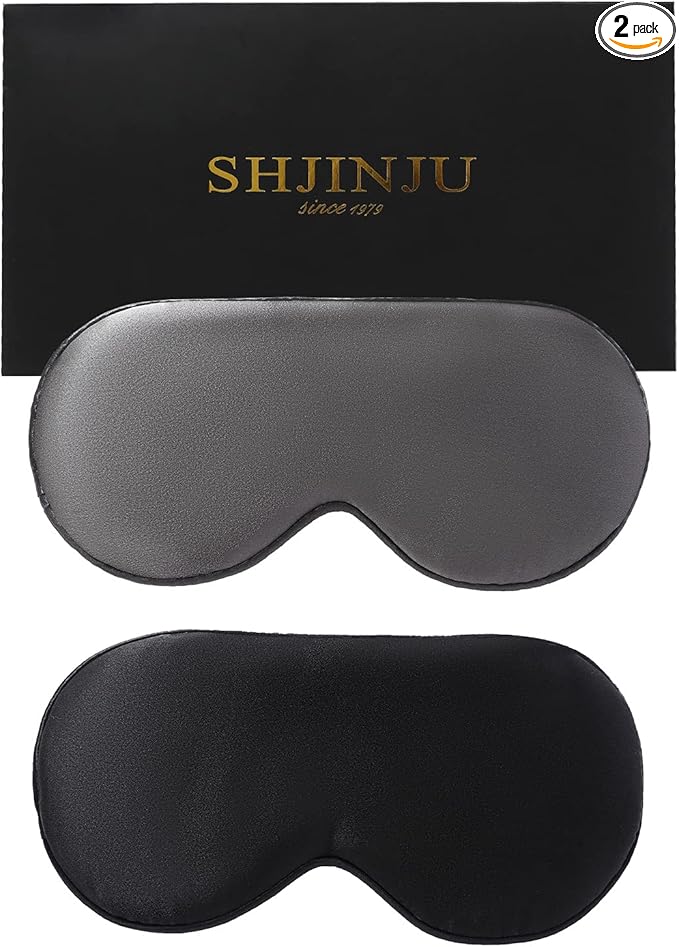 2-Pack 100% Real Natural Silk Eye Mask, Silk Sleeping Mask, Shade Puffy Eye Gift with Adjustable Straps, Sleep Eye Mask, Black and Dark Grey
