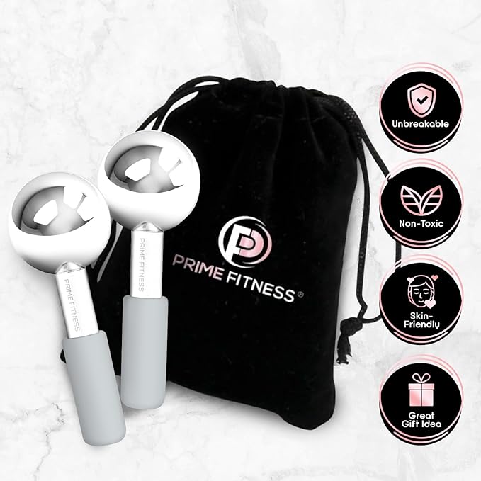 Ice Globes for Facials | Unbreakable Steel Cooling Roller | Cryo Sticks for Face | Massager for Face Neck & Eyes | Skin Care for Dark Circles, Puffiness, Wrinkles, Collagen Production (GRAY)