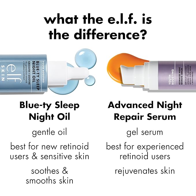 e.l.f. SKIN Youth Boosting Blue-ty Sleep Night Oil, Gentle Overnight Face Oil, Treats Fine Lines & Uneven Texture, Lightweight, Vegan & Cruelty-Free