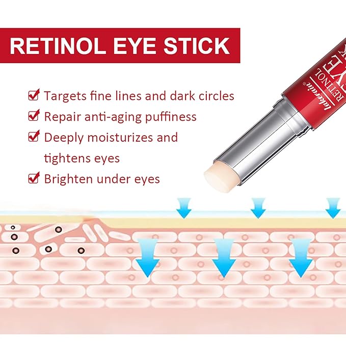 Retinol Eye Stick with Collagen,Hyaluronic Acid for Dark Circle, Wrinkles,Eye Balm Moisturizes Anti Aging,Visible Results in 3-4 Weeks, Retinol Eye Cream For Puffiness and Bags Reduces Fine Lines