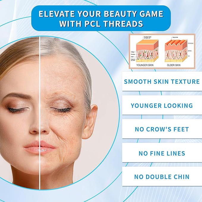 elves PCL Threads for Face Lift Mono Threads 30G38mm Pcl Smooth Threads Sharp Tip PCL Threads Mono 20Pcs Long-Lasting Skin Tightening Smoothing of Wrinkles