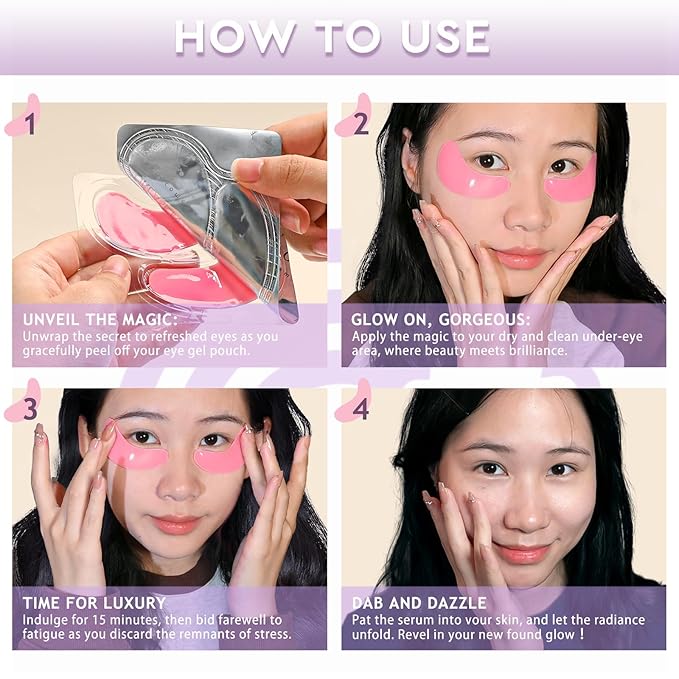 Under Eye Patches,30 Pairs Eye Mask Skin care for Dark Circles, Puffy Eyes, Under eye Bags,Wrinkles,Eye Treatment Skin Care for Men & Women Gift (Rose)