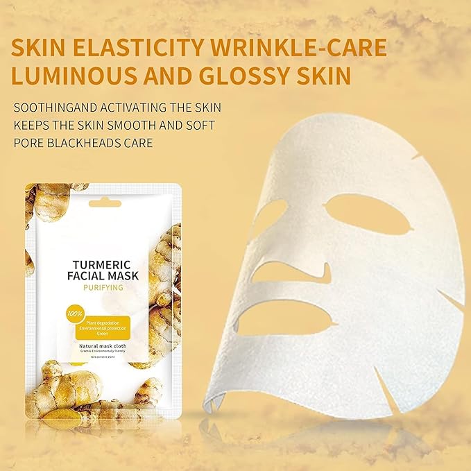 Sheet Masks Turmeric Face Sheet Mask for Acne, Anti Acne Face Sheets Mask, Face Mask Skin Care, Hydrating Face Masks Skincare, Facial Mask Sheet Facial Masks for Breakouts Pimple Oil Control 10 Sheets