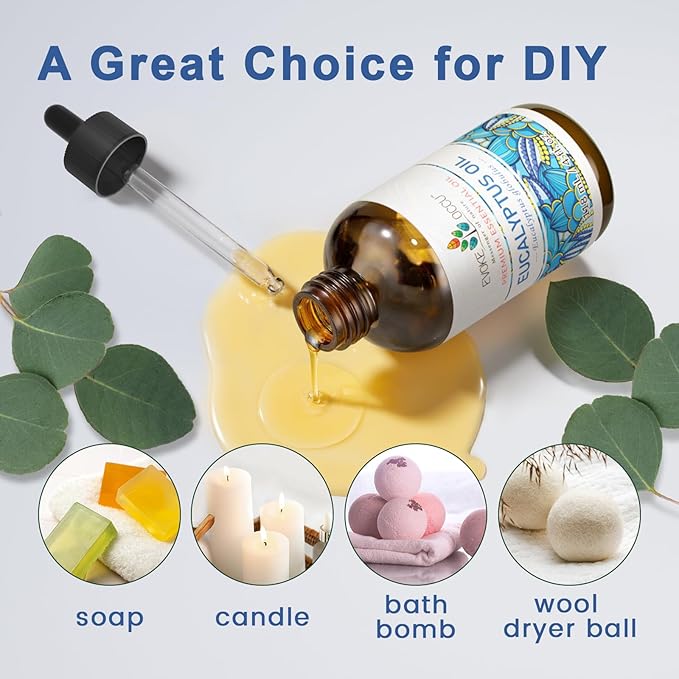 EVOKE OCCU Eucalyptus Essential Oil for Diffuser, Aromatherapy, Shower, Clear Breath, Add to Body Wash, Soap and Candle Making - 4 Fl Oz