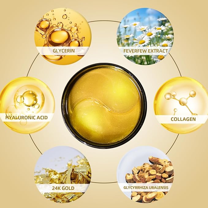 Brightening Eye Masks, Hydrating Eye Masks W/Caffeine Hydrolyzed Collagen & Centella Asiatica- Under Eye Patches For Dark Circles - Minimize Puffiness (Gold - Gold collagen)
