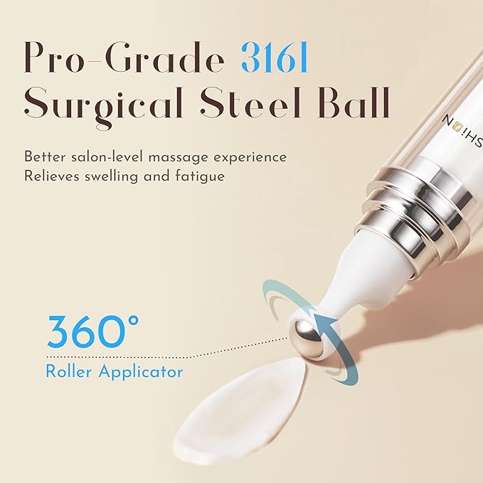 6% Caffeine + 1% Retinol Eye Cream for Dark Circles, Puffy Eyes & Bags | 360° Massage Ball for Fine Lines | Collagen & Centella | Anti-Aging Under Eye Care for Sensitive Skin Men & Women(0.7fl.oz)