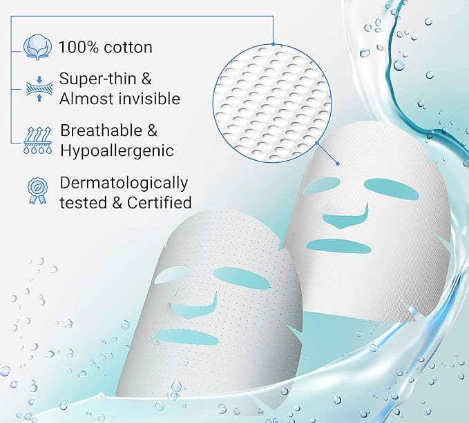 Calés Anti-Aging and Moisturizing Face Mask Set - Hydrating Face Masks for Women - 100% Cotton Face Mask Sheets for Skin Brightening and Nourishing - Hyaluronic Acid Sheet Masks (5 Pack)