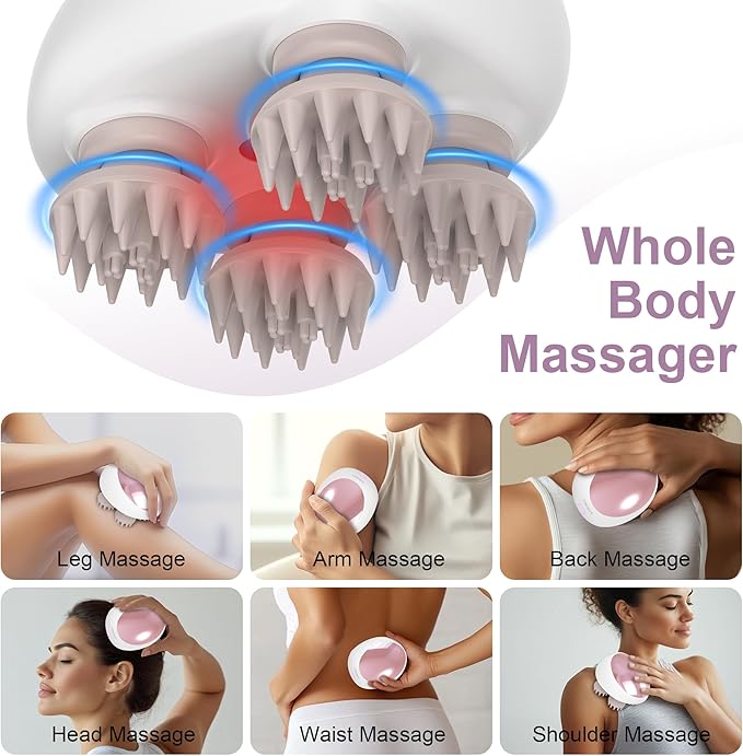 Electric Scalp Massager, Portable Head Stress Relax,IPX7 Waterproof Rechargeable Head Massager Scalp Stress Relax, Body for Deep Cleansing, Relief, Hair Growth (Pink)