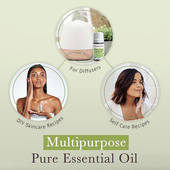 Pranarom USDA Certified Organic Ylang Ylang Essential Oil (5ml), 100% Pure Undiluted Therapeutic Grade from Madagascar for Aromatherapy, Diffuser, Meditation, Massage, Relaxation