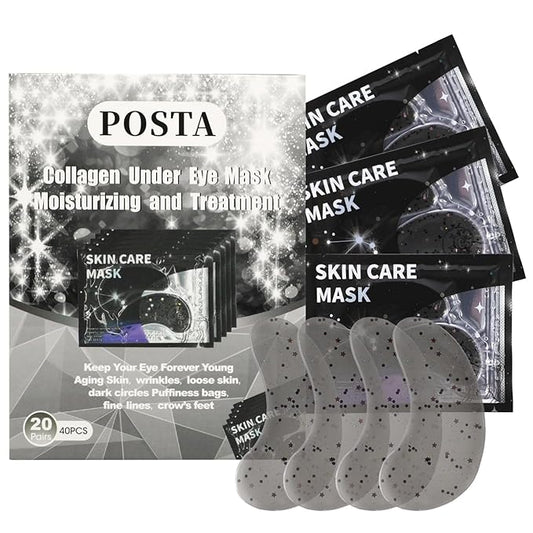 POSTA 20Pairs 40Pcs Collagen Eye Mask, Glitter Under Eye Patches for Dark Circles and Puffiness, Hydrating Eye Skincare Reduce Wrinkles and Fine Lines, Eye Gels Pads for Women and Men