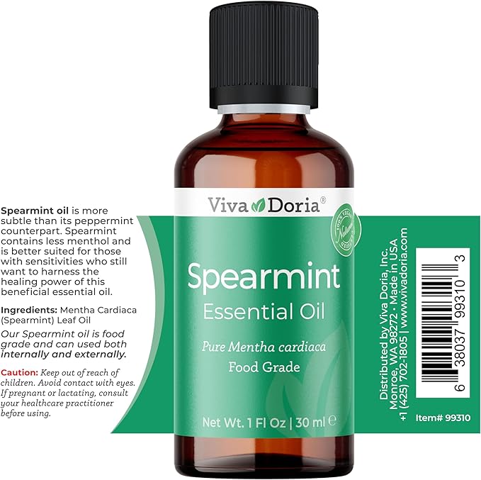 Viva Doria Spearmint Essential Oil, 100% Pure, Natural Spearmint Essential Oil, Undiluted, for Aromatherapy | Food Grade, 30 mL (1 Fluid Ounce)