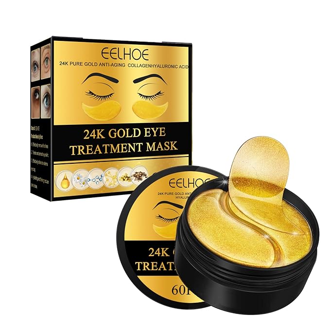 Q.Z.Art 60 Pcs 24K Gold Under Eye Patches, Anti-Aging Eye Mask Infused with Collagen and Hyaluronic Acid - Reduce Dark Circles, Puffiness, and Wrinkles