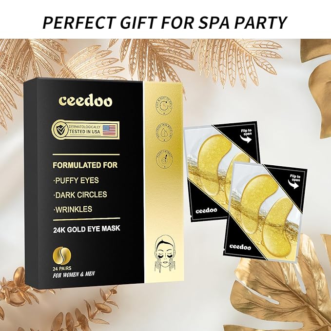 Under Eye Patches - 24 Pairs Gold Under Eye Mask for Puffy Eyes, Dark Circles, Eye Bags, Wrinkles, Collagen Eye Gels with Rejuvenating Treatment, Gifts for Women