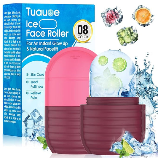 1Pcs Ice Roller for Face, Ice Face Roller, Reusable Silicone Ice Mold for Face, Facial Beauty Ice Roller Skin Care Tools for Shrink Pores Anti Wrinkle Reduce Puffiness (Rose)