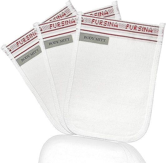 Exfoliating Mitt (3 PCS) - Kessa Exfoliating Glove, Turkish Hammam Body Scrub, Exfoliator Dead & Dry Skin Cell Remover Buffing Treatment - Great for Spray Tan Removal, Smooth Skin Surface