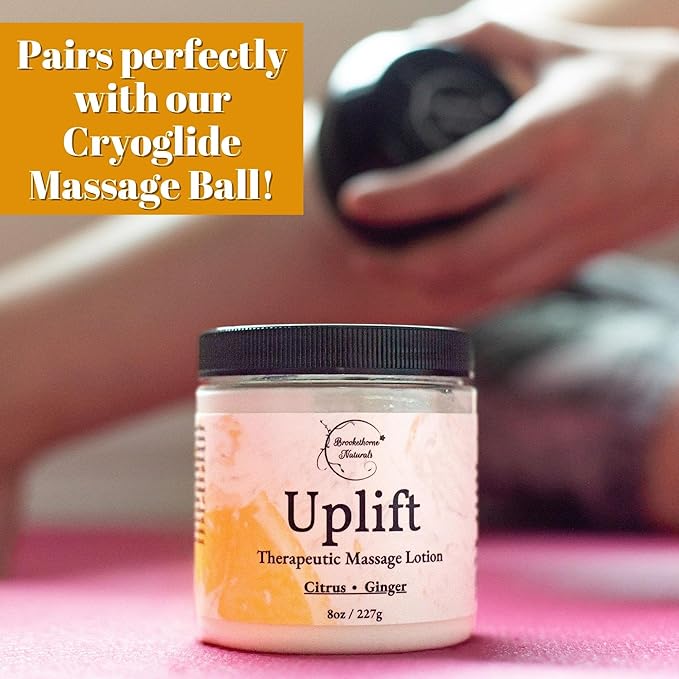Uplift Massage Lotion for Massage Therapy & Home Use. Moisturizing Cream for Effortless Glide. Shea Butter, Coconut Oil, Aloe Vera & Ginger Citrus Essential Oils - Brookethorne Naturals