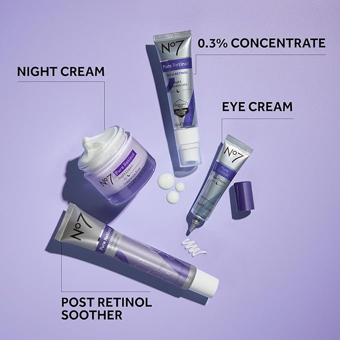 No7 Retinol Collection - Includes Retinol Night Repair Cream (25ml), Eye Cream (5ml), 0.3% Night Concentrate (10ml), Velvet Eye Mask & Pillow Mist (75ml) (5 Count)
