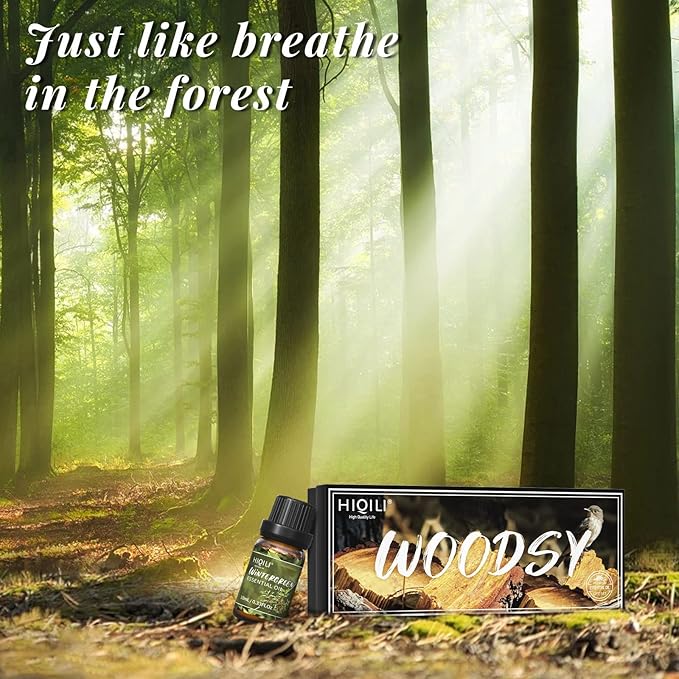 HIQILI 100% Pure Woodsy Essential Oil Set, 6x10ml, Cedarwood, Wintergreen, Frankincense, Vetiver, Rosewood, Cypress - Aromatherapy, Massage, Skin Beauty, Perfume, Gifts