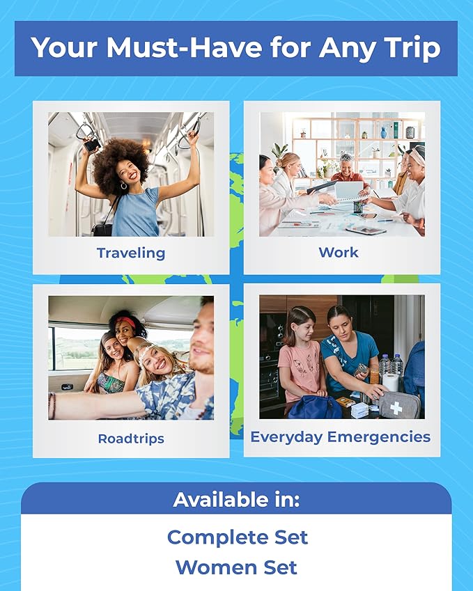 Travel Kit – Complete Airplane Travel Essentials Set for Men, Women, & Kids with Washable Case – 22-Piece TSA-Friendly Essentials for Flying