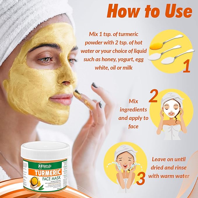 Natrulo Turmeric Face Mask - Skin Brightening Mask with Turmeric and Bentonite Clay - All-Natural Face Mask for Acne Treatment - Boosts Circulation and Removes Toxins - Turmeric Detox Clay Face Mask