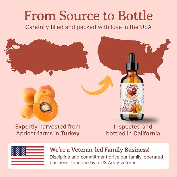 Bella Terra Oils - Organic Apricot Kernel Oil 4 oz - Pure Organic Apricot Essence, Abundant in Linoleic & Oleic Acid, A Luxurious Carrier Oil for Essential Oils