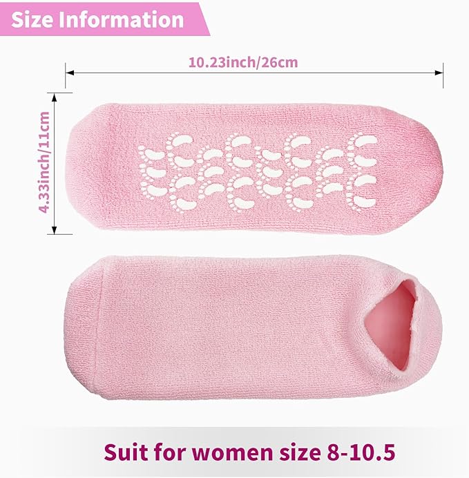 10" Large Silicone Moisturizing Socks for Women - 2Pairs Soft Gel Foot Moisturizing Socks for Dry Cracked Feet
