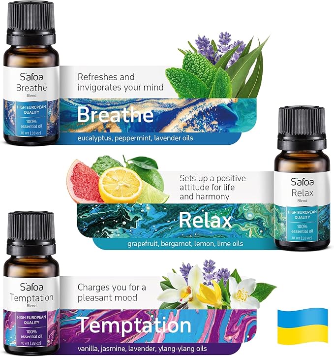 Top 6 Blends Essential Oils Set - Essential Oils Blends for Diffuser - Aromatherapy Blends Oils for Dream, Mood, Breathe, Love, Feel Good, Stress Relief