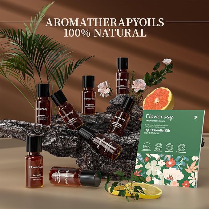 Essential Oils Set – 100% Pure Natural Aromatherapy Oils for Diffuser, Humidifier, Massage – 8 Pack Gift Set with Lavender, Peppermint, Tea Tree, Eucalyptus & More