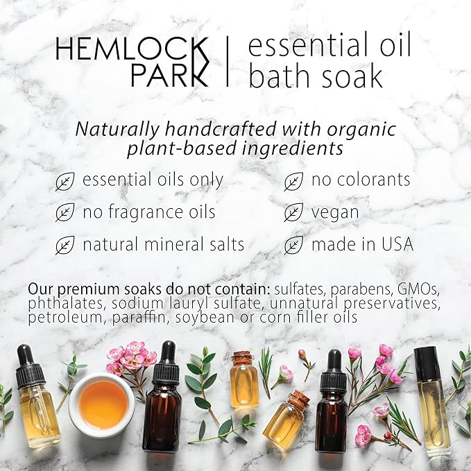 Hemlock Park Detox Essential Oil Bath Soak | Naturally Soothing Mineral Sea Salt and Botanicals | 10.5 oz Jar | Eucalyptus & Ginseng