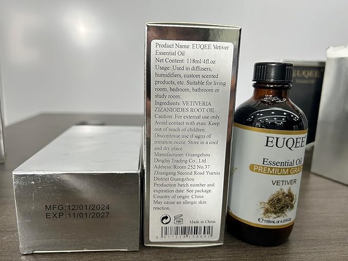 Vetiver Essential Oil 4oz/118ML Large Bottle Vetiver Oil Premium Essential Oil for Candle Making, Humidifier, Diffusers - with Glass Dropper