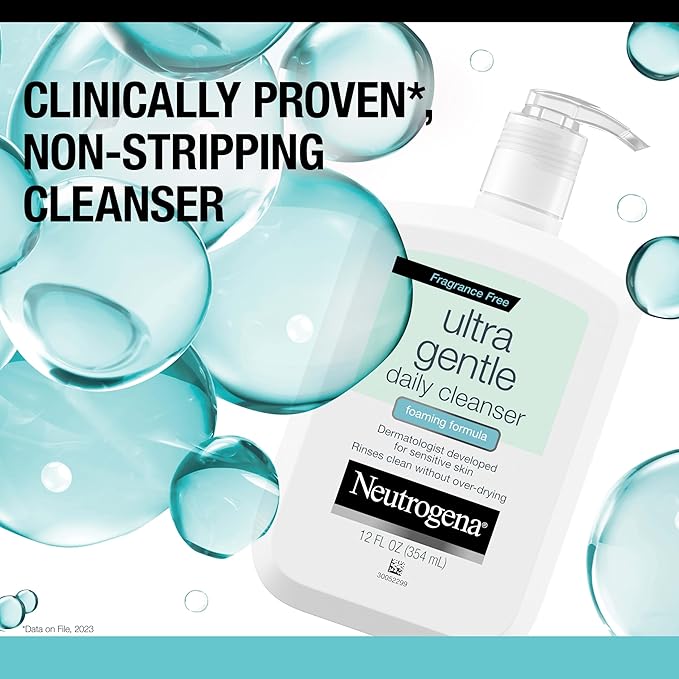 Neutrogena Fragrance Free Ultra Gentle Foaming Daily Cleanser, Hydrating Face Wash for Sensitive Skin, Removes Makeup & Gently Cleanses Without Over Drying, Hypoallergenic, 12 fl. oz