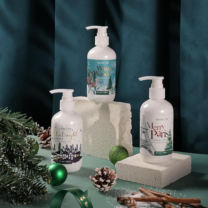 Christmas Hand & Body Lotion with Moisturizing Shea Butter for All Skin Type- Merry Paris - Cedar & Juniper Scent - 236 ML / 8 FL OZ