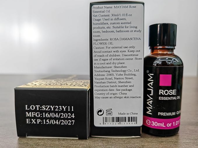 Rose Essential Oil 30ML/ 1.01FL.OZ, MAYJAM Pure Aromatherapy Rose Oil for Massage, Diffuser, Soap Making, Long Lasting Scents